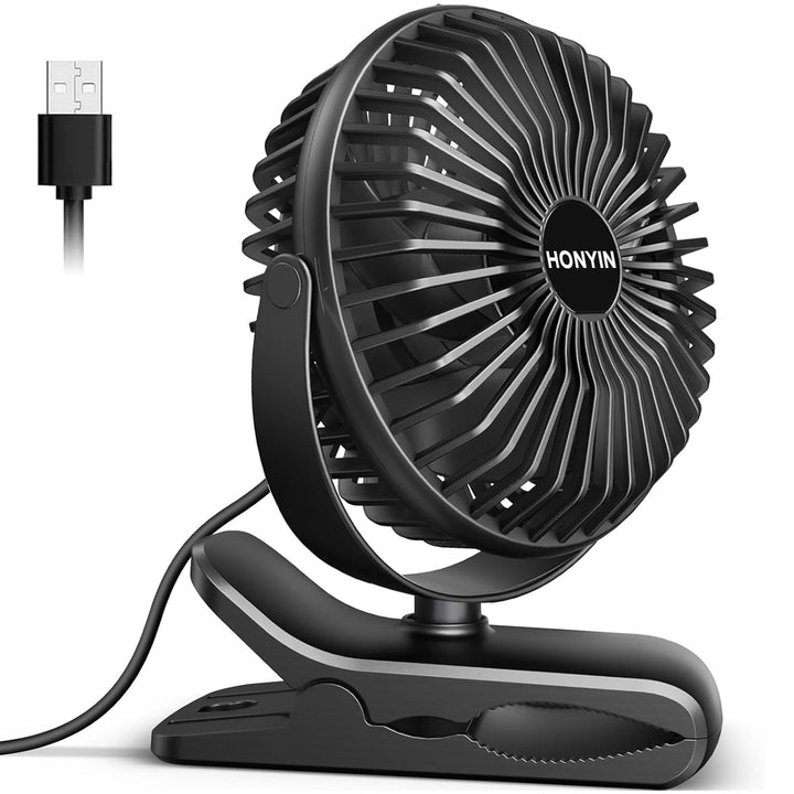 HONYIN Mini Ventilator mit Clip, 720 Grad Drehung Kleiner USB Ventilator, Starke + Stabile Klammer,