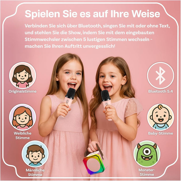 Karaoke Maschine Kinder mit 2 Mikrofon von MMOBIEL – Mini Karaoke Maschine, Tragbare Bluetooth Lauts