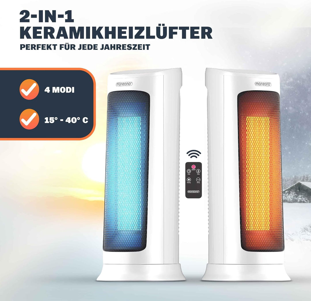 Monzana® Keramik Heizlüfter 2000W 4 Betriebsmodi 15-40°C Energiesparend 120° Oszillation Timer Leise