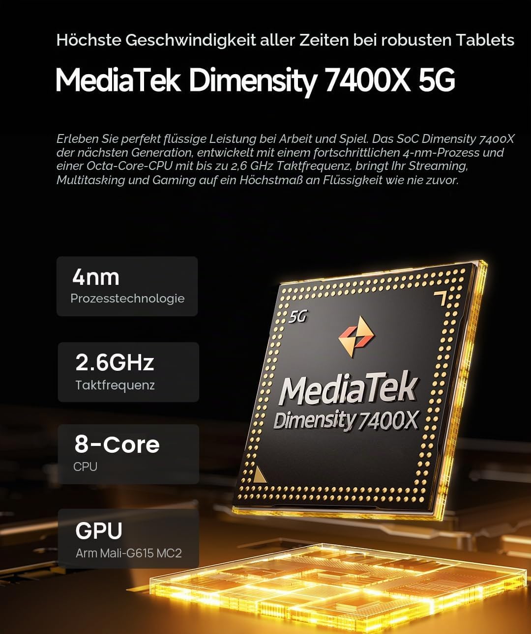 Ulefone Armor Pad 5 Pro 5G Outdoor Tablet 5G Mit 24200mAh Akku, Android 15, Dimensity 7400X, 32GB+51