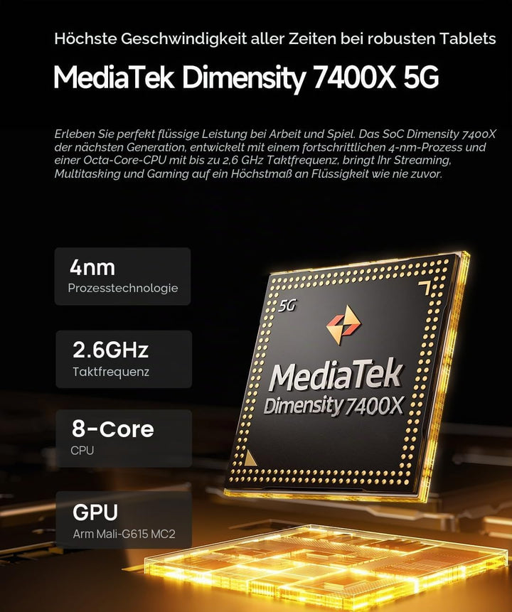 Ulefone Armor Pad 5 Pro 5G Outdoor Tablet 5G Mit 24200mAh Akku, Android 15, Dimensity 7400X, 32GB+51