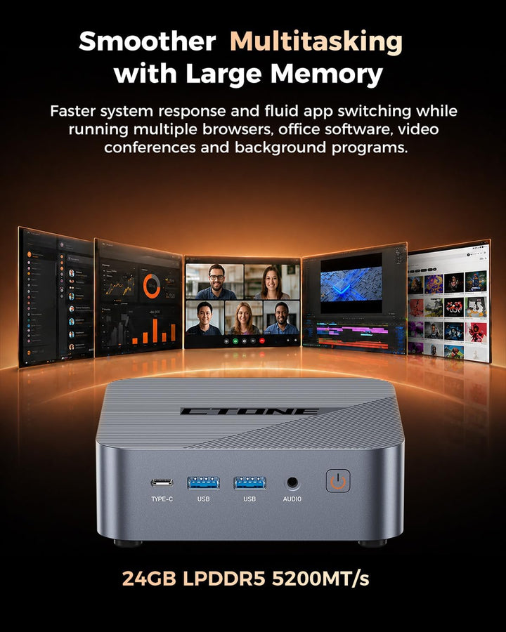 CTONE Mini PC Core i5-12450H, 24GB RAM(Besser als 16GB), 1TB SSD(bis zu 8TB), Mini Computer mit Trip