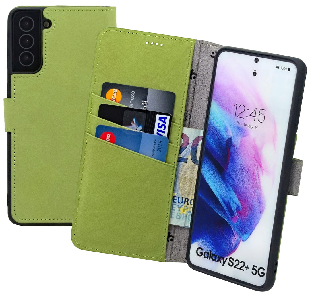 Suncase Book-Style Hülle kompatibel mit Samsung Galaxy S22 Plus 5G Leder Tasche (Slim-Fit) Lederhüll