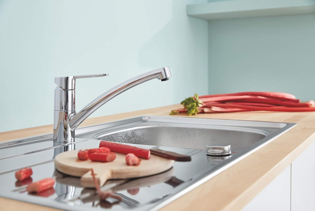 GROHE BauEco - Einhand-Spültischbatterie (flacher Auslauf, Schwenkbereich 140°, Einlochmontage), chr