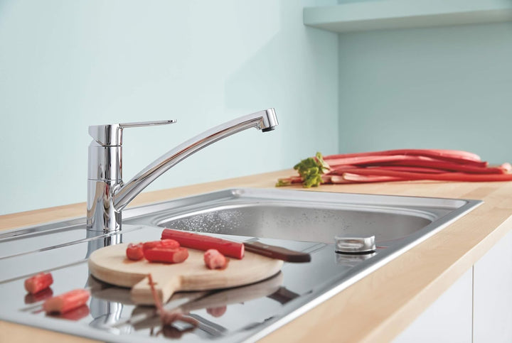 GROHE BauEco - Einhand-Spültischbatterie (flacher Auslauf, Schwenkbereich 140°, Einlochmontage), chr