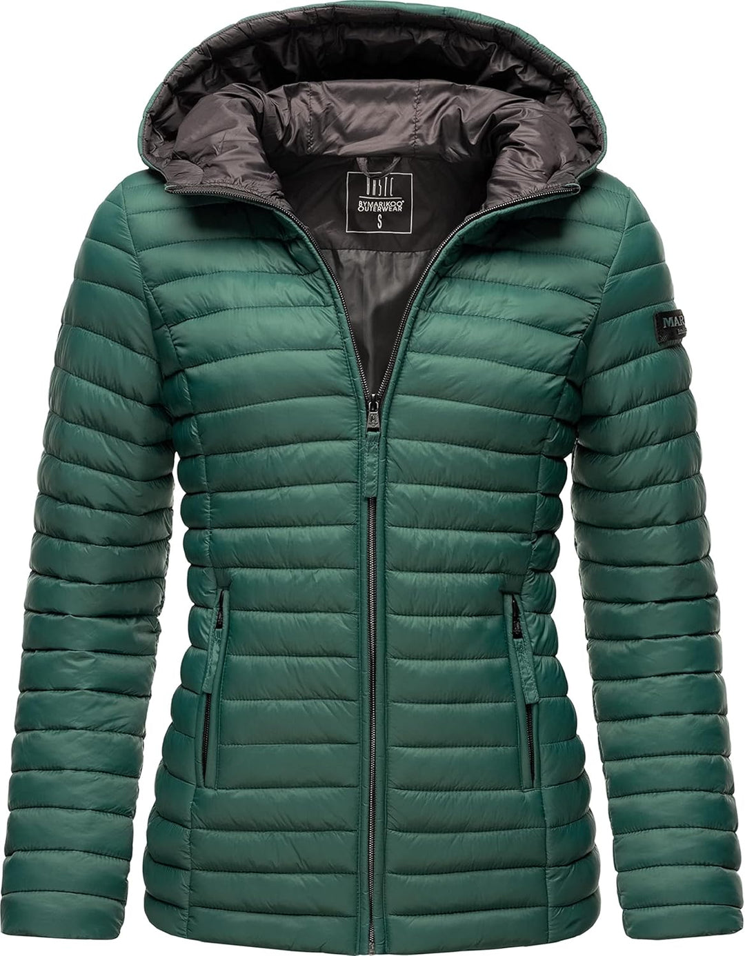 MARIKOO Damen leichte Übergangsjacke Steppjacke mit Kapuze Asraa XS-3XL, XS Dark Green