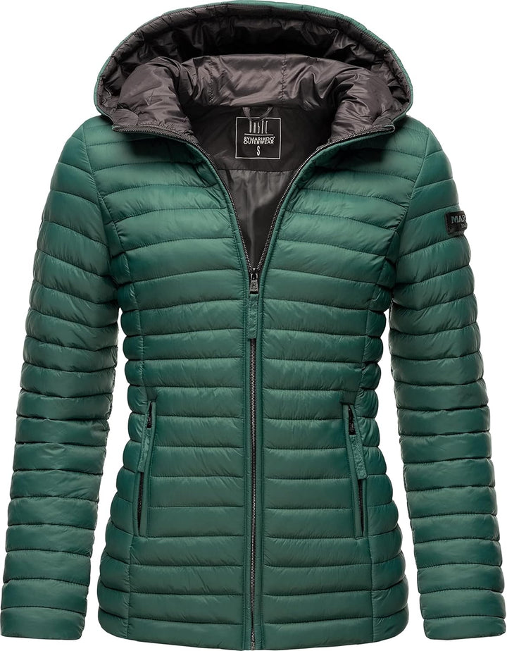 MARIKOO Damen leichte Übergangsjacke Steppjacke mit Kapuze Asraa XS-3XL, XS Dark Green