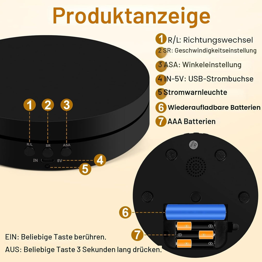 Elektrischer Drehteller 360°, 2in1 Motorisierter Drehständer Display-Tisch zur Präsentation von Schm
