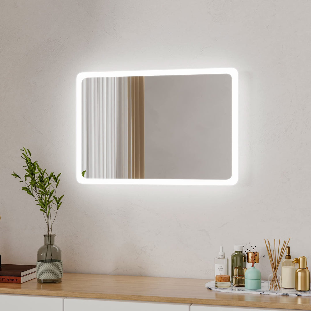 Boromal Badspiegel mit Beleuchtung 40x60cm Wandspiegel Lichtspiegel Vertical & Horizontal LED Badezi