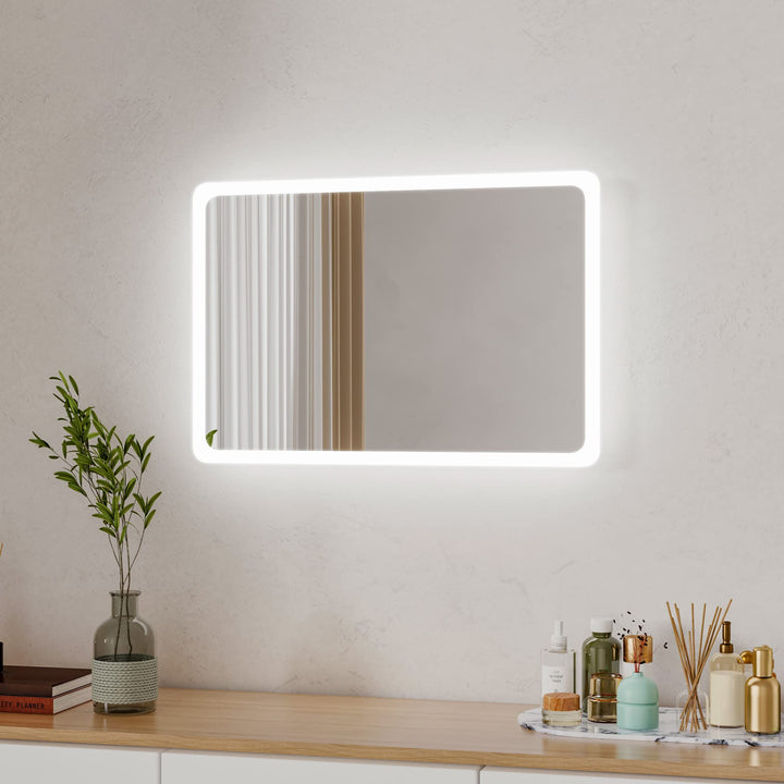 Boromal Badspiegel mit Beleuchtung 40x60cm Wandspiegel Lichtspiegel Vertical & Horizontal LED Badezi