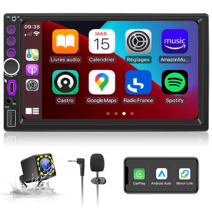 Autoradio 2 DIN mit Wireless CarPlay und Android Auto, 7 Zoll Touchscreen Bildschirm, Bluetooth Frei