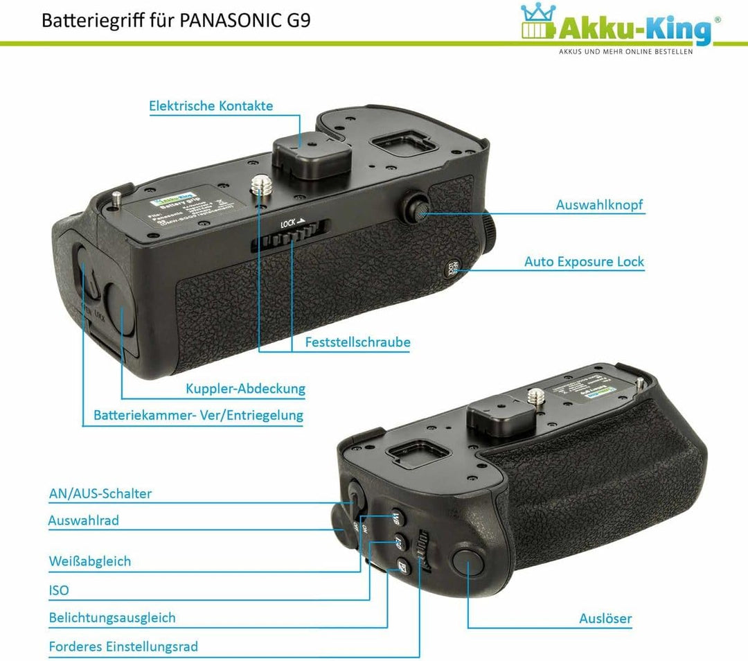 Akku-King Batteriegriff kompatibel mit Panasonic Lumix DC-G9 - ersetzt DMW-BGG9