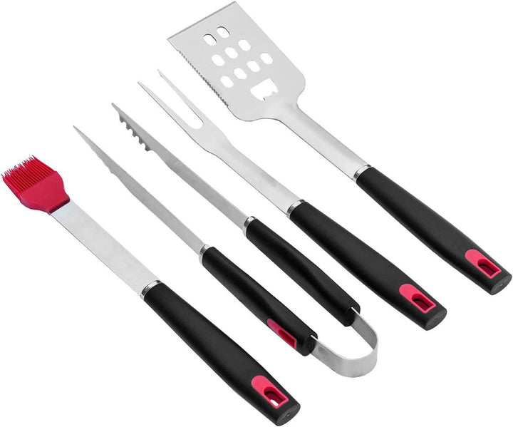 TAINO Grillbesteck-Set 4-teilig Edelstahl Grillzubehör schwarz rot BBQ-Zubehör Accessoire, 4-teilig