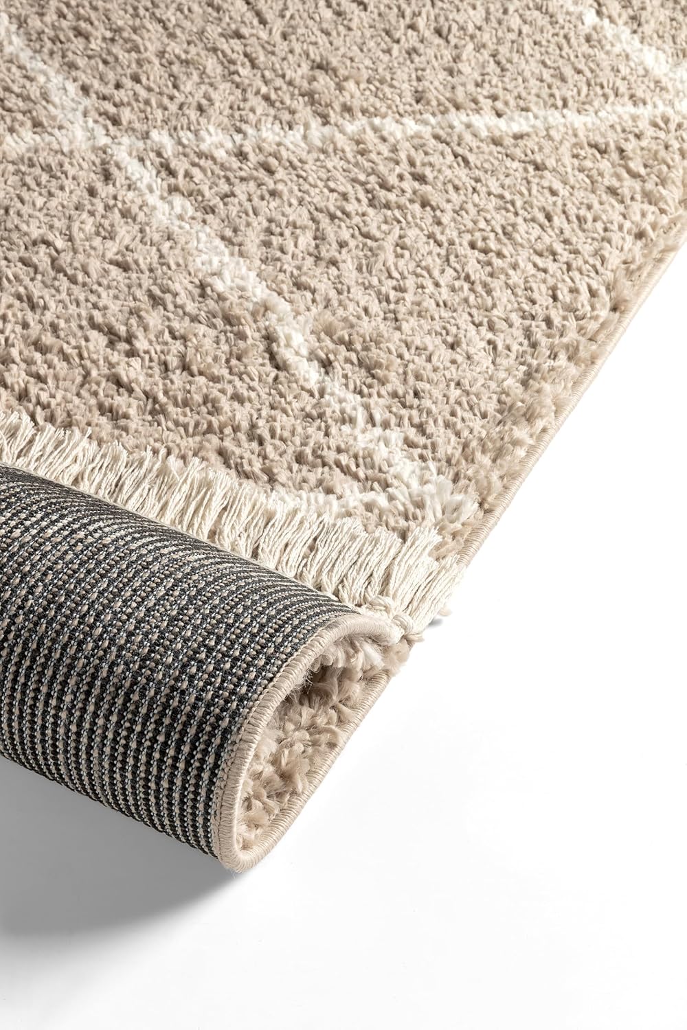 Hochflor Teppich Laufer 80 x 150 Grau Diamantmuster, Super Soft Moderner Shaggy Teppich 80 x 150 cm