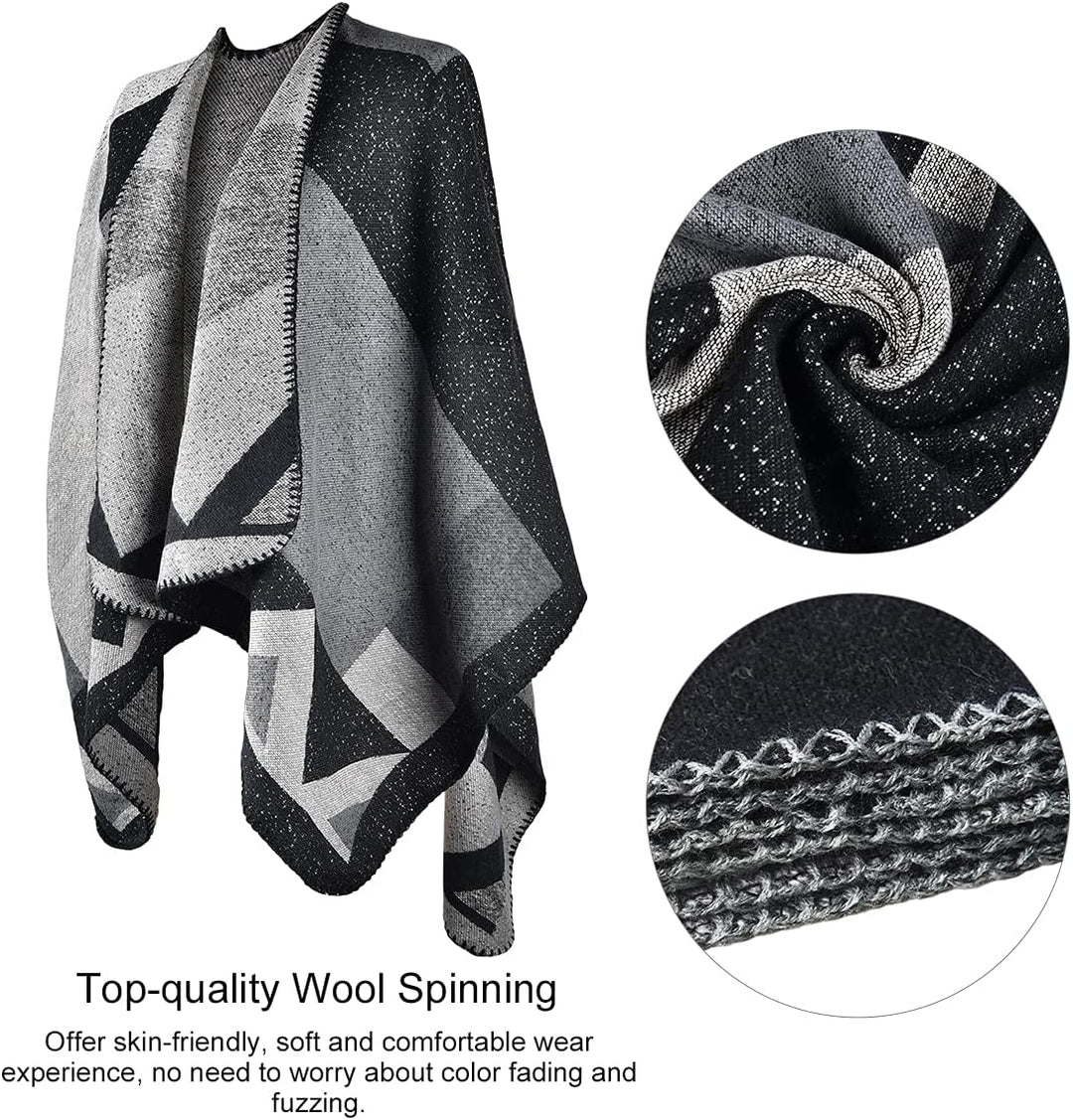 Winter Warme Poncho Schal Wrap - Herbst Open Front Cape Winddichte Strick Wolle Mantel Decke Kap-Sch