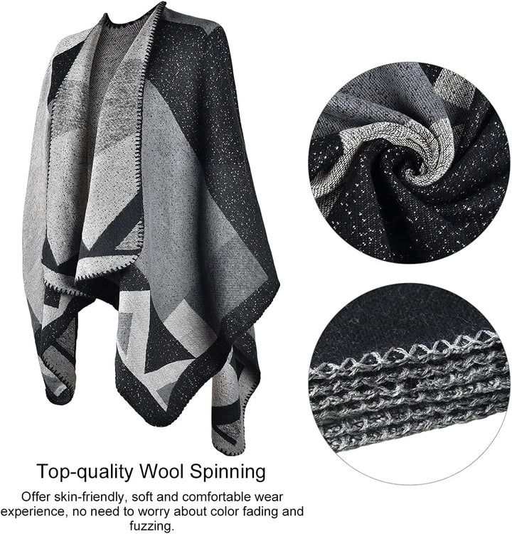Winter Warme Poncho Schal Wrap - Herbst Open Front Cape Winddichte Strick Wolle Mantel Decke Kap-Sch