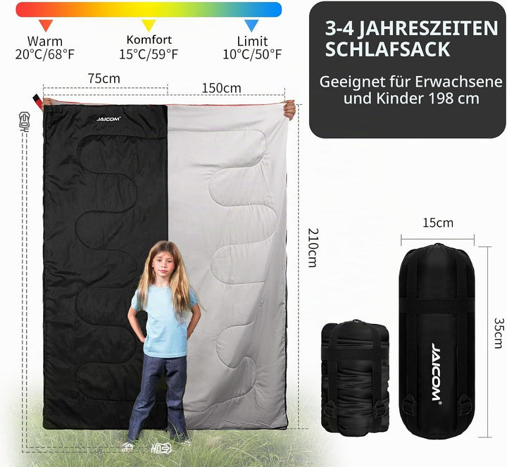 JAICOM Schlafsack - Kleines Packmass Deckenschlafsack, Leicht &amp; Dünn Sommerschlafsack - für Camping,