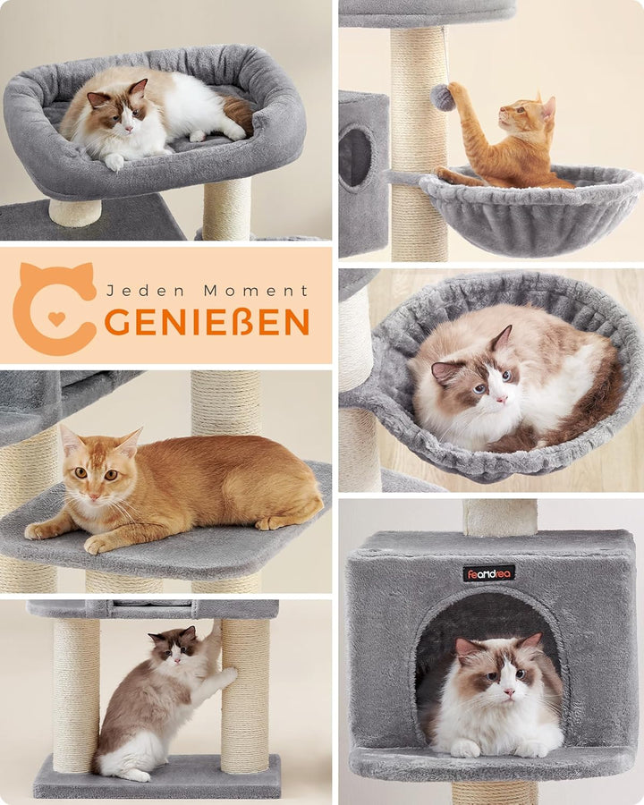 Feandrea Kratzbaum für grosse Katzen, XXL, hochbelastbar, Katzenturm mit 6 extra dicken Kratzsäulen,