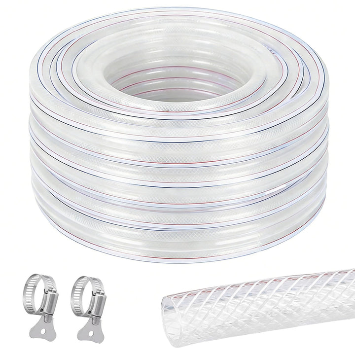 Geflochtener PVC Gewebeschlauch 25x32mm 6 Meter, Transparent Verstärkter Hochdruck Schlauch, Flexibe