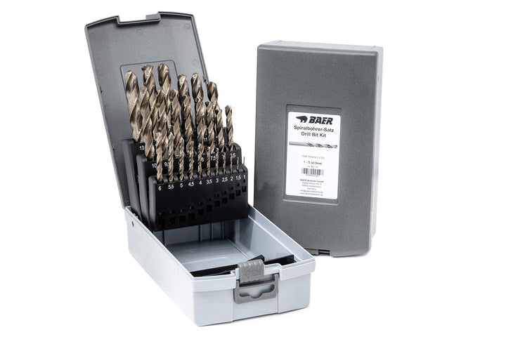 BaerCoil BAER Bohrer Set 25 tlg. - 1–13 mm HSSE in 0,5 mm Schritten - Edelstahlbohrer - 5% Cobalt Sc