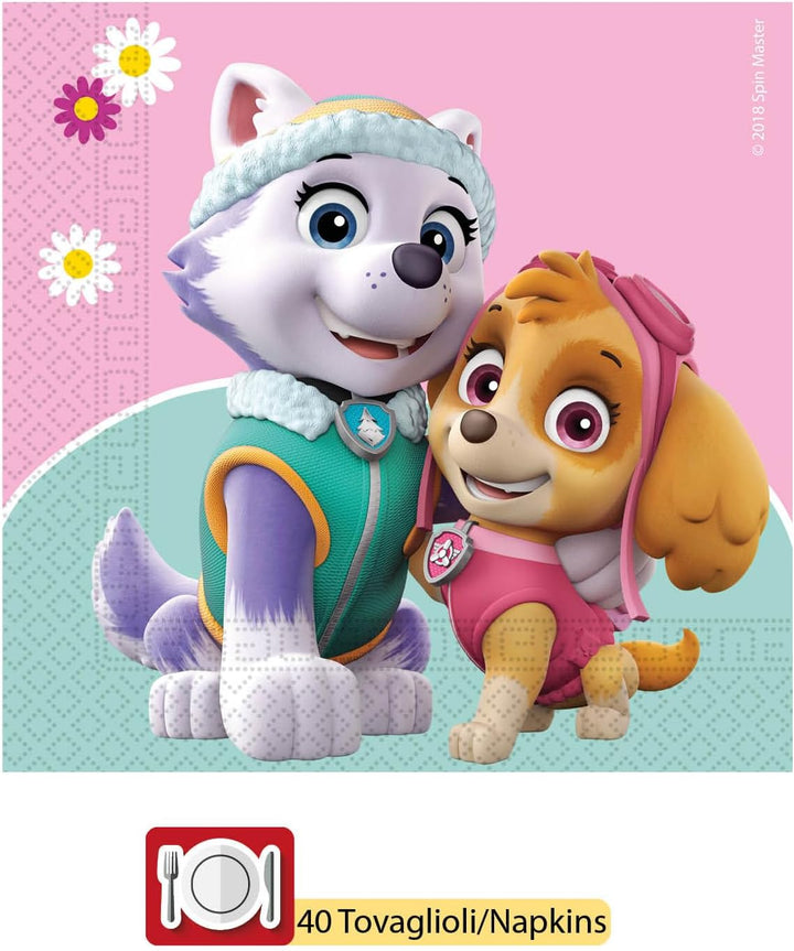 Ciao AZ018 Paw Patrol Skye & Everest People (112 pcs Ø23cm, Plates Ø20cm, Cups, 40 Napkins) Party Ta