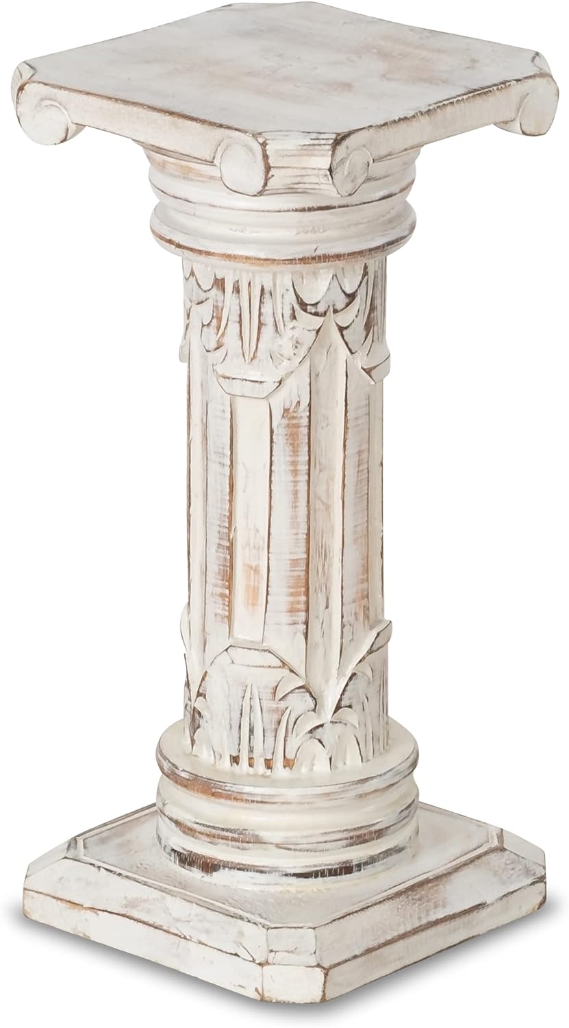 livasia Säule mit Schnitzerei, balinesische Dekosäule, Blumenpodest aus Albiziaholz, handgefertigt u