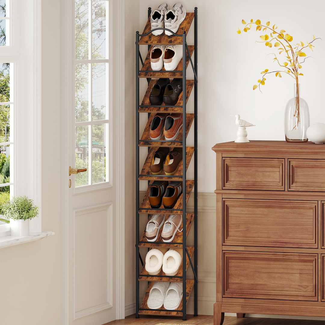 Hzuaneri Schuhregal, Schmales Schuhablage mit 9 Ebenen, 2 Einstellbaren Modi, Platzsparend, Schuhtur