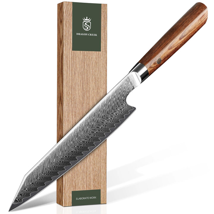 Dragon Creek Kiritsuke Messer 21cm, Damaststahl, Präzisionsmesser für Feinste Schneidarbeit, Ideal f