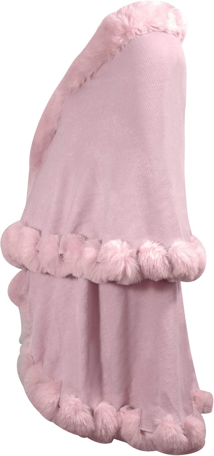 ZLYC Damen Winter Kunstpelz Poncho Strick Schal Stola Warm Cape Cardigan Normal Hellrosa, Normal Hel