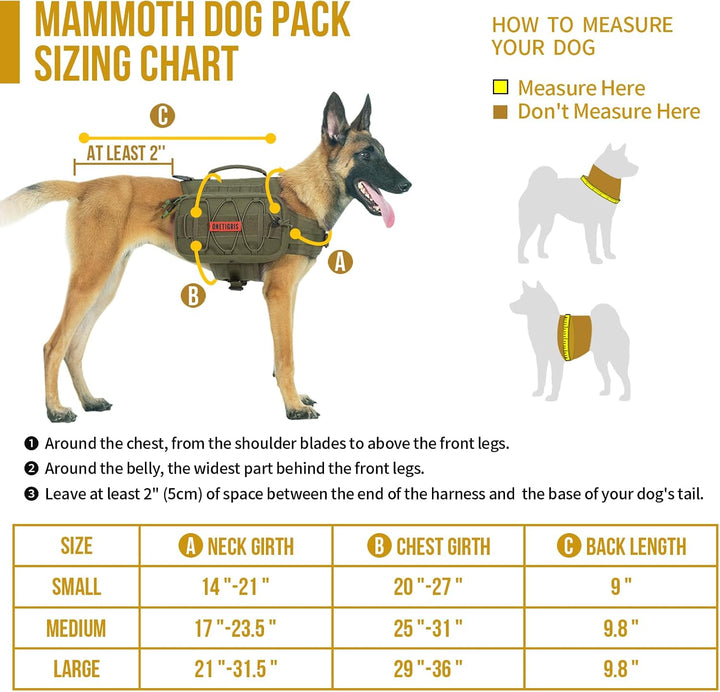 OneTigris Mammoth Hunderucksack 2.0 Version Reissen Camping Wandern Hundebackpack für M/L Grösse Hun