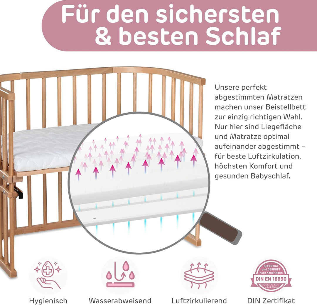 babybay Maxi extra grosses Beistellbett aus massivem Buchenholz/Kinderbett Höhe stufenlos verstellba