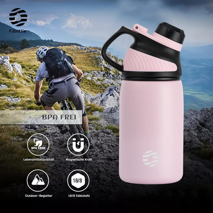 Fjbottle Edelstahl Trinkflasche Sport mit Magnetischem Deckel 1L, 800ml, 600ml, 400ml BPA-Frei Ausla