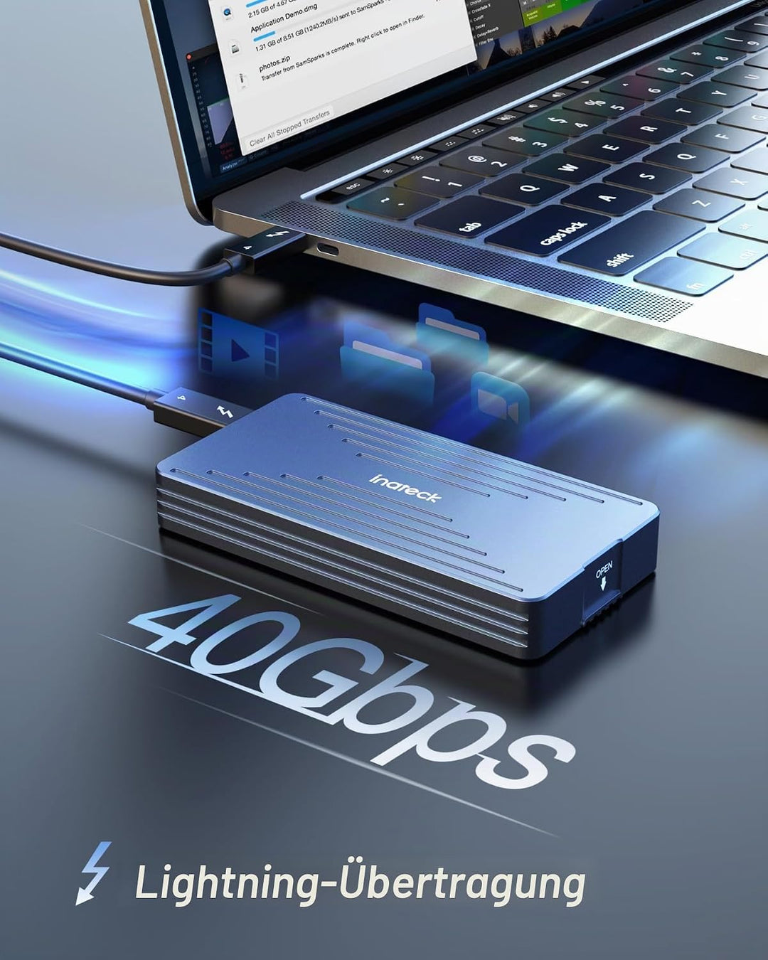Inateck 40Gbps M.2 NVMe SSD-Gehäuse, Aluminium Festplattengehäuse, USB4.0/Thunderbolt 4, werkzeuglos