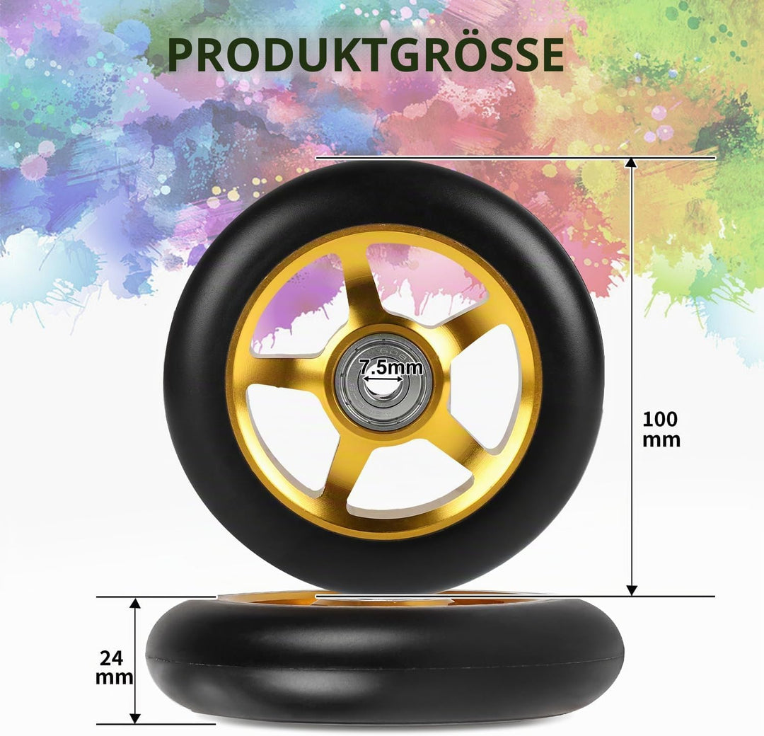 Stunt Scooter Rollen, 2 Stück Scooter Ersatzräder, 100mm Scooter Räder mit ABEC, 9 Kugellager, Härte