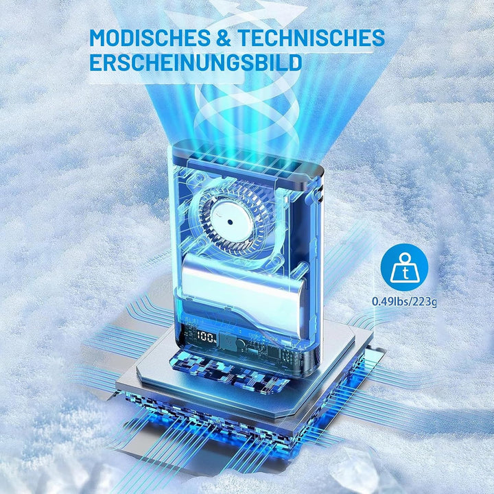 Gemmac Weiss 4-in-1 Mini Tragbarer Ventilator mit LED-Display, 5 Geschwindigkeiten 4000mAh Power Ban