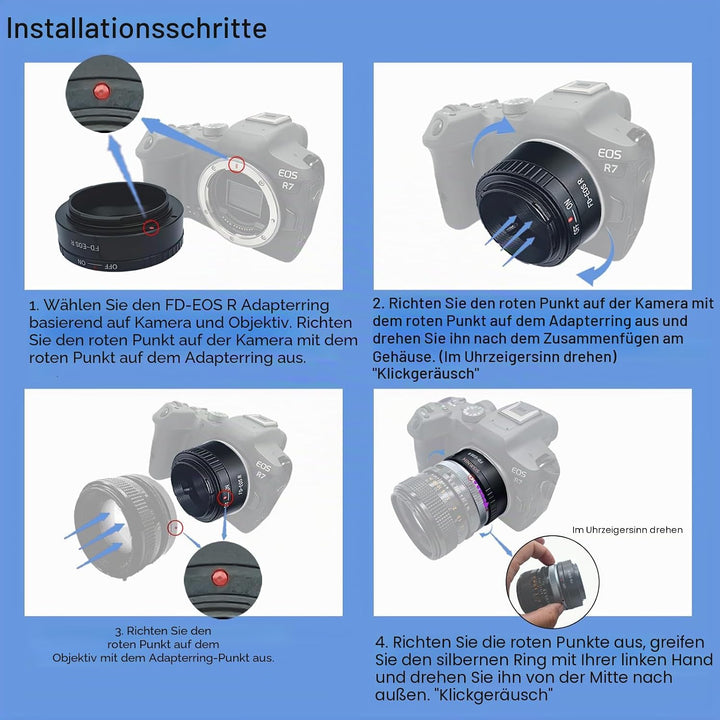 FD-EOS R Objektivadapter Adapterring auf für Canon FD/FL Objektiv Kompatibel für EOS R-Mount Kamera