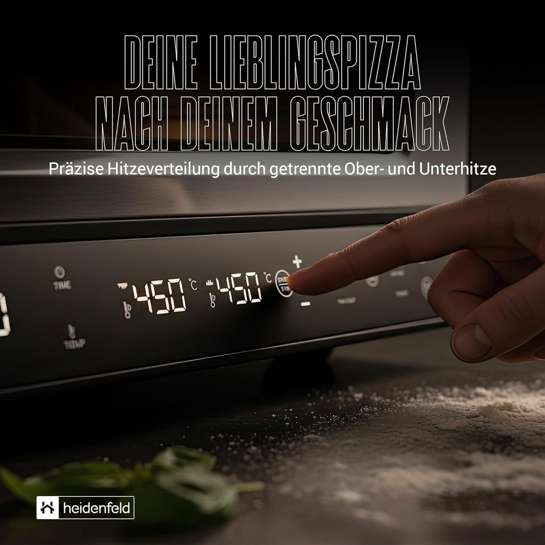 Heidenfeld Pizzaofen | 1850 Watt bis 450°C - Backofen inkl. Pizzastein & Pizzaschieber - Pizzaofen e