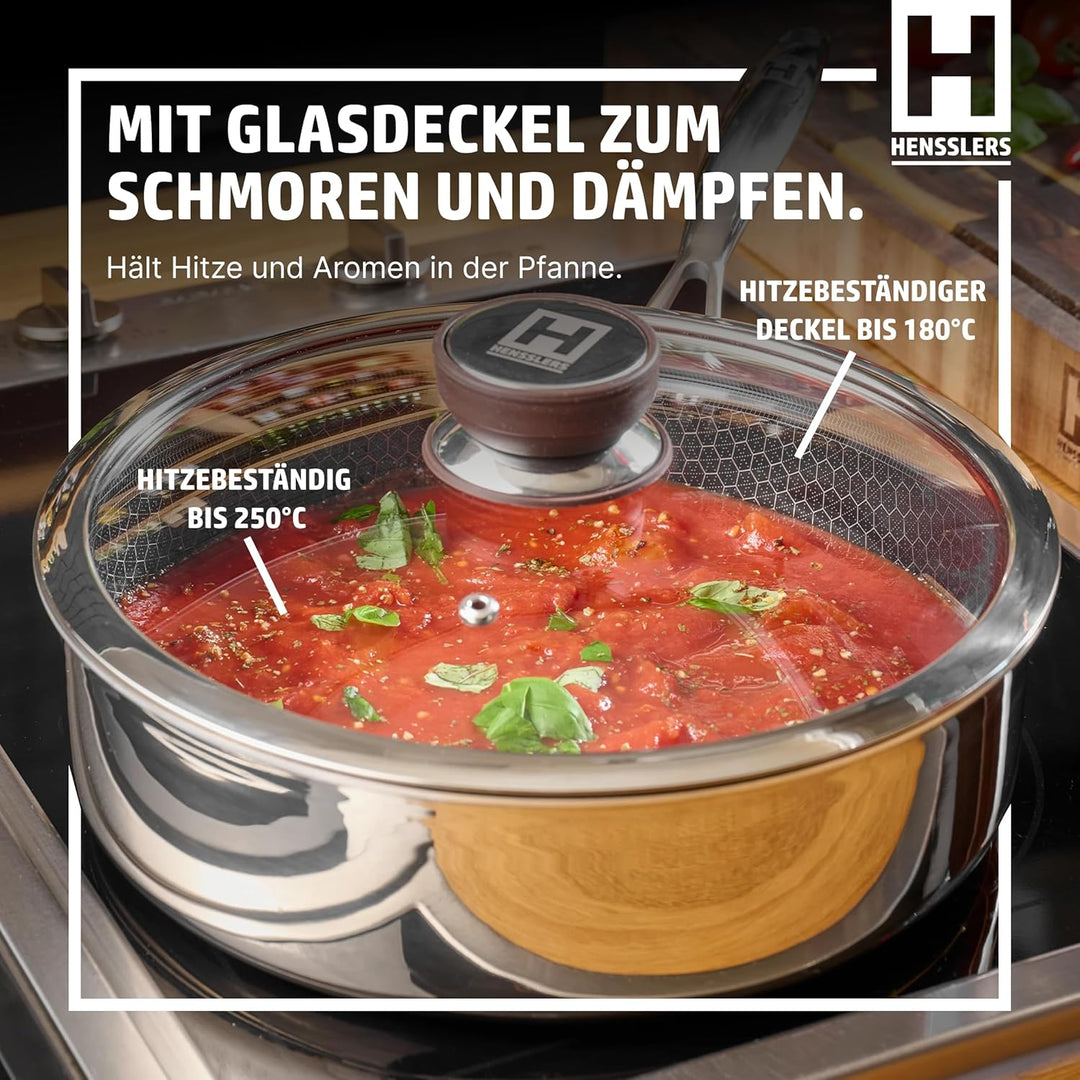 HENSSLERS® Sautepfanne 26cm mit Deckel [FÜR ALLE HERDARTEN INKL. INDUKTION] - Sauteuse Edelstahl - P