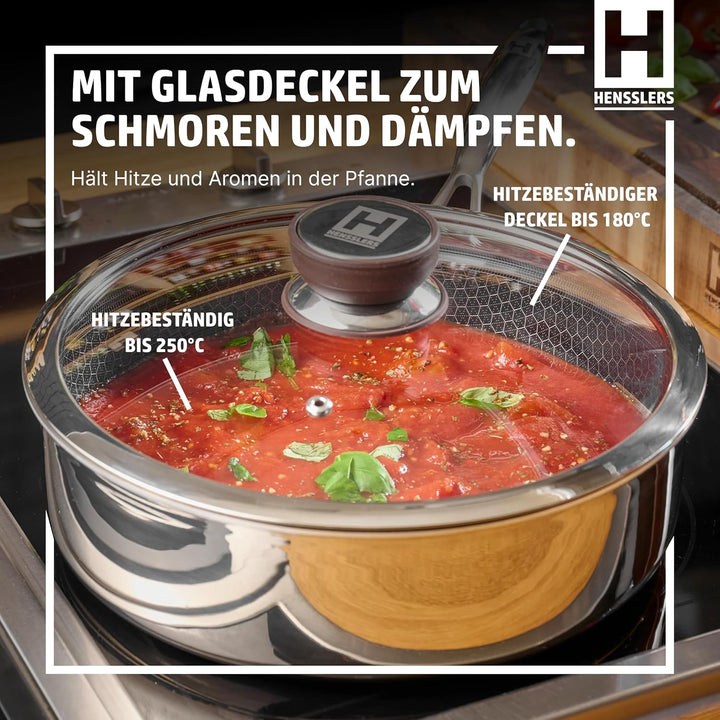 HENSSLERS® Sautepfanne 26cm mit Deckel [FÜR ALLE HERDARTEN INKL. INDUKTION] - Sauteuse Edelstahl - P