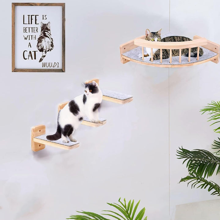 Katzen-Kletterwand-Set mit Eckperch und 3 Stufen, Katzen Wand Klettern Ecke Mit 3 Treppenstufen, Kat