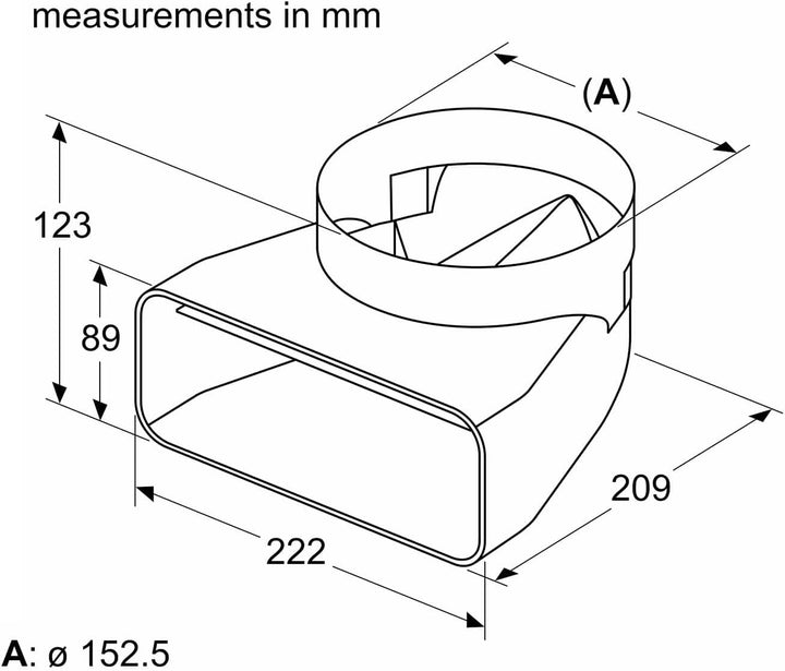 Bosch HEZ9VDSI1 Zubehör für Kochfelder mit Dunstabzug, 90° Adapterrohrstück rund-flach, Ø 15 cm Durc