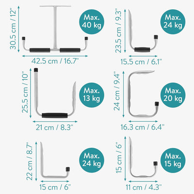 Navaris Garagenhaken Set 12tlg. - Haken für Wand und Decke - Halterung für Leiter Fahrrad Kajak - Wa