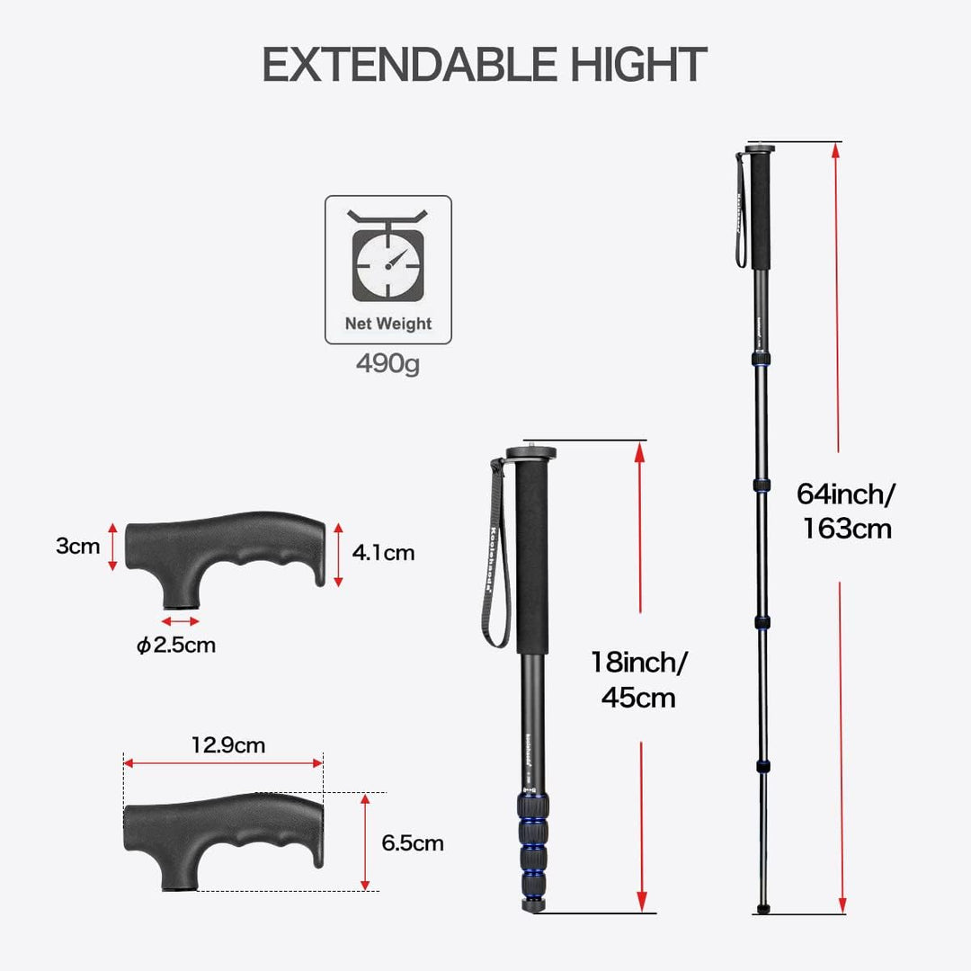 koolehaoda Aluminium-Kamera-Einbeinstativ und Alpenstock mit Griff, 5-Bein-Abschnitte, 7 kg Tragkraf