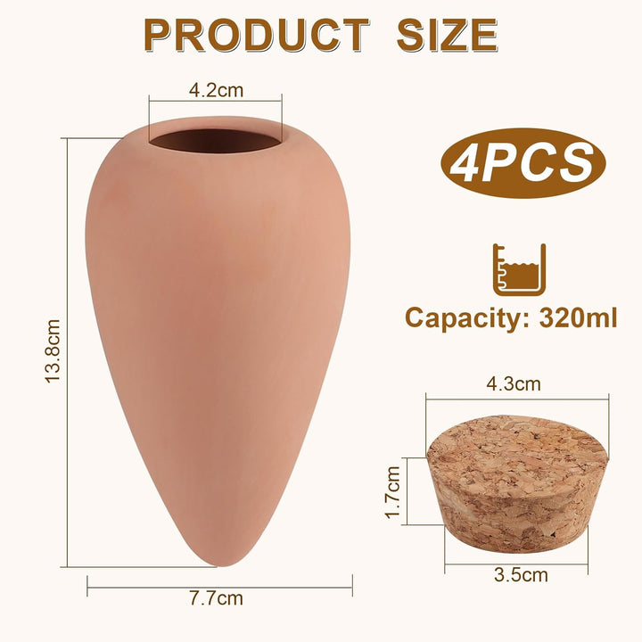 4 × 320ml Tonkegel Bewässerung Rettichkegel mit Deckel Pflanzen Bewässerungskegel Pflanzen Wasserspe