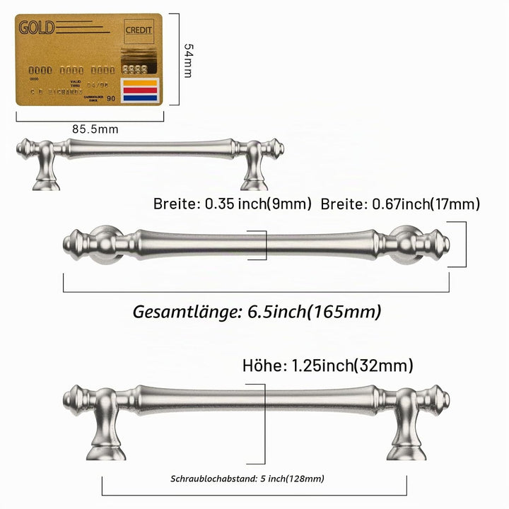 Amerdeco 6 Stück Möbelgriffe Gebürsteter Nickel 128mm Lochabstand Schubladen Griffe für Küchenschrän