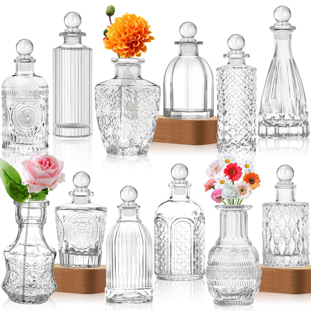 Mini Vasen Set, 12St Kleine Glasvase Vintage Deko Vasen Set Verschiedene Groessen Blumenvase für Tis