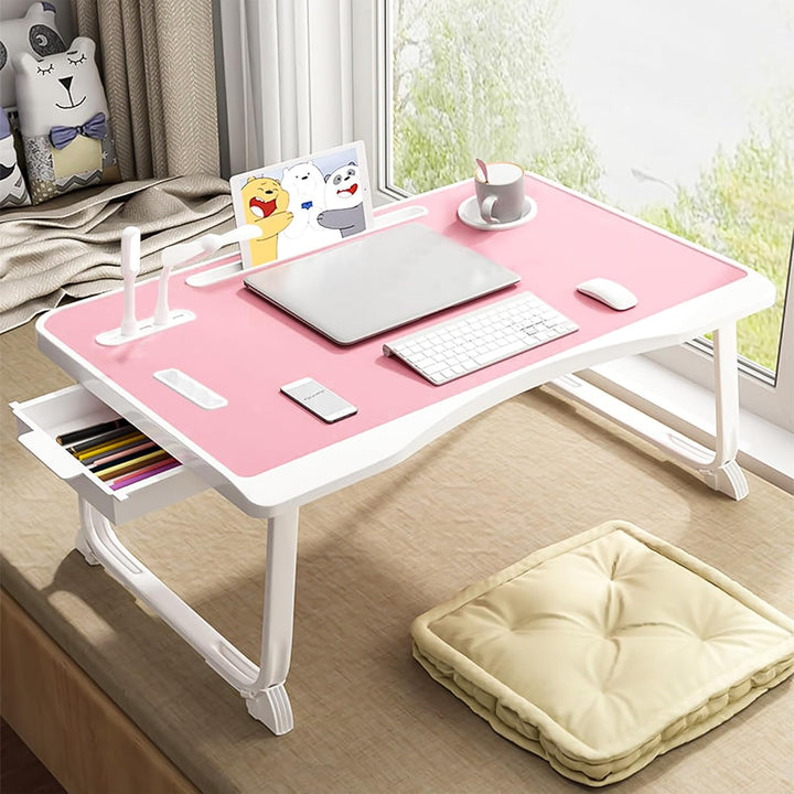 Laptop Betttisch, Faltbarer Laptop-Betttisch mit USB-Ladeanschluss, Griff, Kartenfach, Becherhalter,