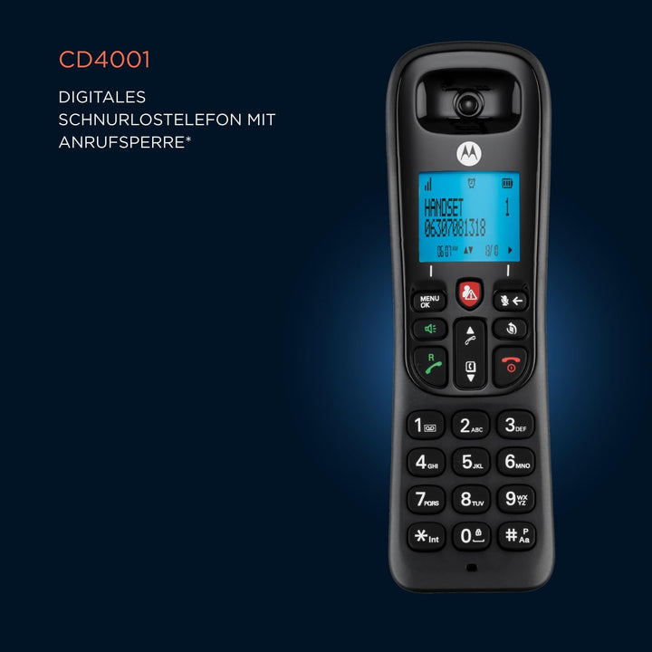 Motorola Cd4001 Negro Teléfono Fijo Inalámbrico Con Pantalla Y Teclado Retroiluminado