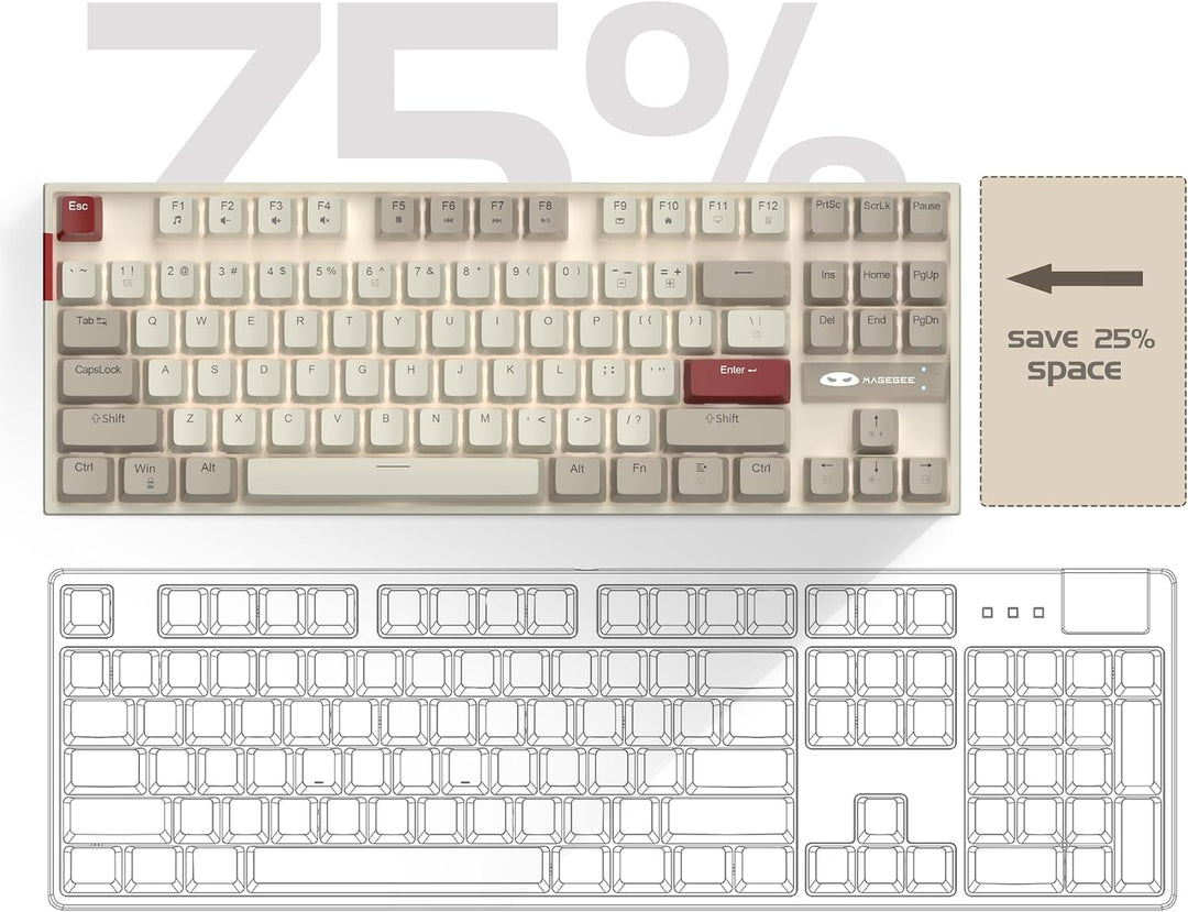 MageGee 75 % mechanische Gaming-Tastatur mit roten Schaltern, LED-blau beleuchtete Tastatur, 87 Tast
