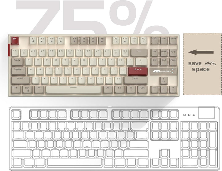 MageGee 75 % mechanische Gaming-Tastatur mit roten Schaltern, LED-blau beleuchtete Tastatur, 87 Tast
